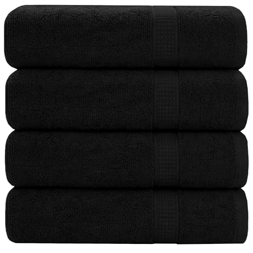 GOLD TEXTILES Premium Bath Towels Set (Pack of 4,27 x 54) 100% Ring-Spun Cotton Bathroom Towels for Hotel, Spa, Soft and Absorbent (27 x 54, Black - 4 Pcs) - color: Black, size: 4 Pack 27x54