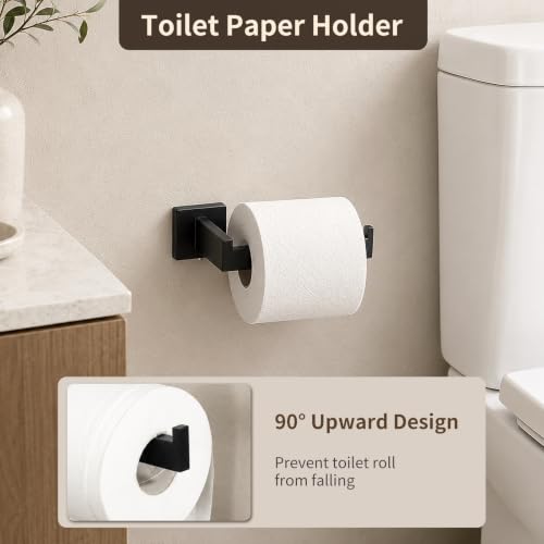 Matte Black 9 Piece Bathroom Hardware Set, 304 Stainless Steel Towel Bar Set with Double Towel Bar, Toilet Paper Holder, Wall Mounted Heavy Duty Rustproof Accessories for Bathroom Kitchen - color: B-24 Matte Black