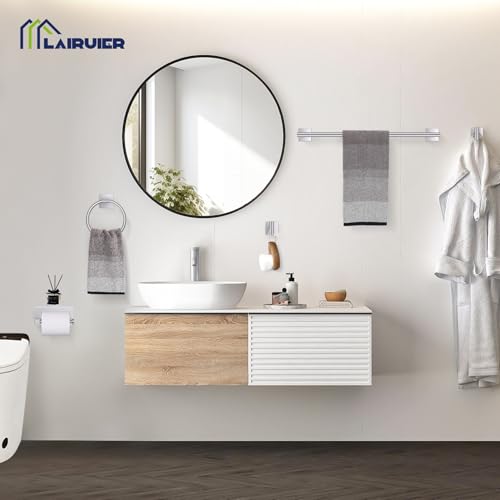 5-Piece Brushed Nickel Bathroom Hardware Set, SUS304 Stainless Steel Bathroom Accessories Set 23.6 inches Towel Bar, Toilet Paper Holder with Shelf, Towel Ring and Two Towel Hooks Wall-Mounted - color: Brushed Nickel, size: 5 Pieces - With Shelf