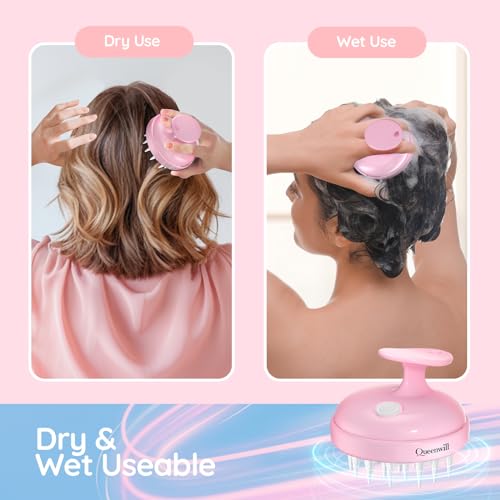 Electric Cordless Hair Scalp Massager, Portable Head Scratching Scrubber with 2 Modes Vibration Comb for Hair Growth, Deep Cleansing and Stress Relaxation - color: Pink