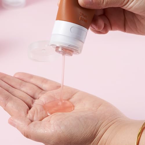 INSFIT Travel Bottles for Toiletries, TSA Approved 3oz Travel Size Containers, BPA Free Leak Proof Squeezable Silicone Tubes for Shampoo Conditioner Lotion Body Wash with Labels - color: Brown 2oz, size: 2 Ounce