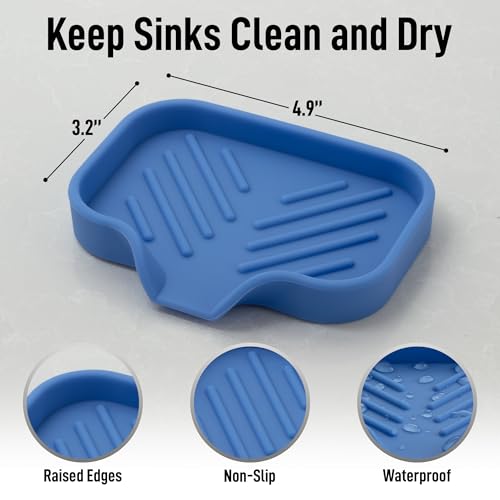 Zulay Kitchen Small Silicone Sponge Holder (4.9x3.3”) – Space-Saving Sink Organizer Tray for Sponge, Soap, Brush & More – Compact Non-Slip Dish for Kitchen & Bathroom (Provence Blue) - color: Provence Blue (Small), size: Small (4.9x3.3)