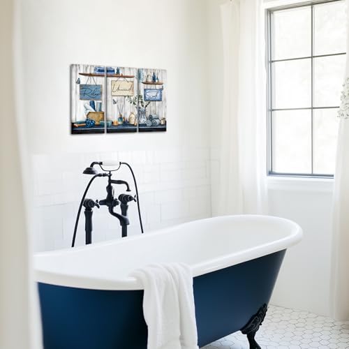 sechars Bathroom Wall Art Relax Unwind Soak Signs Canvas Prints Blue Spa Decor, 8x16 Inches Each, Framed (Blue) - color: Blue