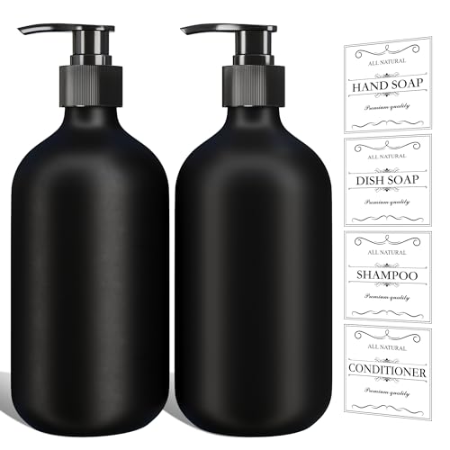 2Pcs Black Soap Dispenser, 16oz Plastic Dish & Hand Soap Dispenser for Kitchen, Empty Liquid & Lotion Dispenser Set for Bathroom Accessories - color: Black Pump
