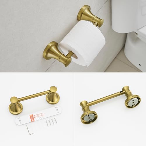 RUMOSE Toilet Paper Holder and Hand Towel Ring Brushed Gold Wall Mount Bathroom Hardware Accessories 2 PCS Set Flexible Pivoting Toilet Tissue Roll Holder and Towel Hanger, Stainless Steel - color: Brushed Gold