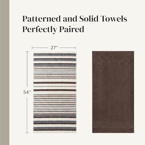 Modern Threads Pax 6-Piece Reversible Yarn Dyed Jacquard Towel Set - Bath Towels, Hand Towels, & Washcloths - Super Absorbent & Quick Dry - 100% Combed Cotton, Khaki - color: Brown, style: Wide Stripe