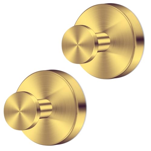 Gold Waterproof Suction Cup Hooks, 2-Pack Heavy Duty Stainless Steel No Drill Shower Hooks for Hanging Towels, Robes, Loofahs, Holder Holds Strong on Tile, Glass, Mirror, Wall, Bathroom Door - color: gold-2pcs