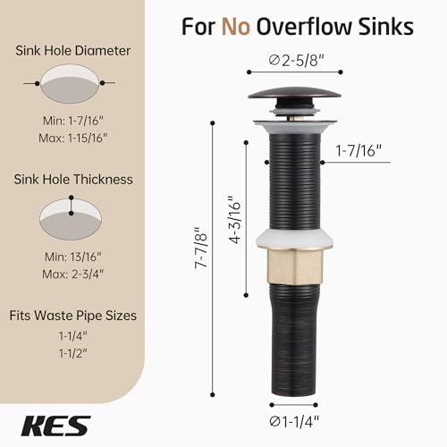 KES Bathroom Sink Drain with Strainer Basket Hair Catcher Anti Clog Pop Up Drain Stopper Vanity Vessel Sink without Overflow, Oil Rubbed Bronze S2013D-ORB - color: Oil Rubbed Bronze, style: for NO overflow sink,1-pack
