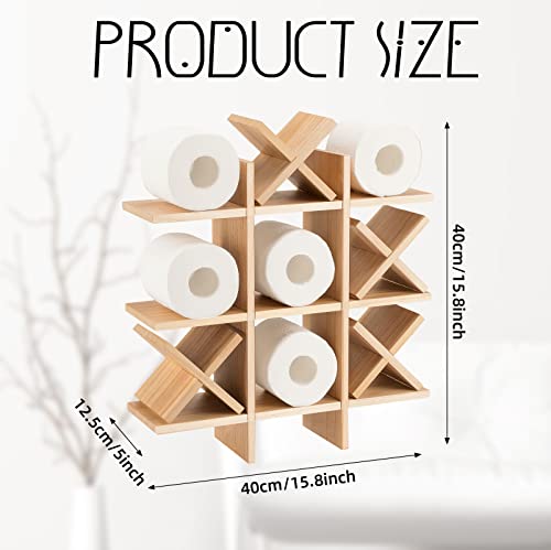 Weysat Tic Tac Toe Toilet Paper Holder Stand Bathroom Wall Decor Rustic Wooden Hanging Storage Freestanding Wall Mounted Shelves Decor for Toilet Tissue Farmhouse - color: Wood Color