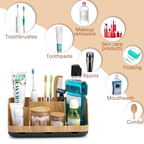 GFWARE Bathroom Organizers and Storage - Detachable 7 Slots Kids Electric Toothbrush and Toothpaste Holde Drainage for Bathroom Accessories Organization Counter Vanity Storage - color: Wood