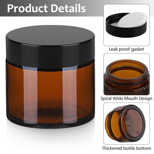 Accmor Glass Jars with Lids, 4 Pack 2 OZ Amber Makeup Sample Container with Inner Liners & Spatulas, Leak Proof Round Travel Cosmetic Storage for DIY Making Lotions, Creams, Body Scrub, Bath Salts - color: Amber, size: 2 Ounce