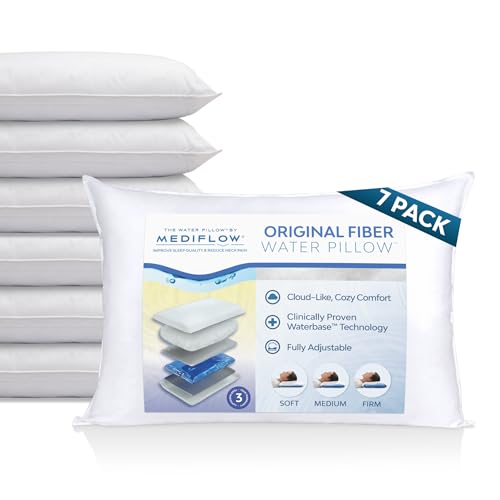 Mediflow Fiber Water Pillow - Adjustable Bed Pillow for Neck Pain Relief, Ideal for Side, Back, and Stomach Sleepers, Clinically Proven for Comfort and Support (7 Pillows) - size: Business Pack (7 Pillows)