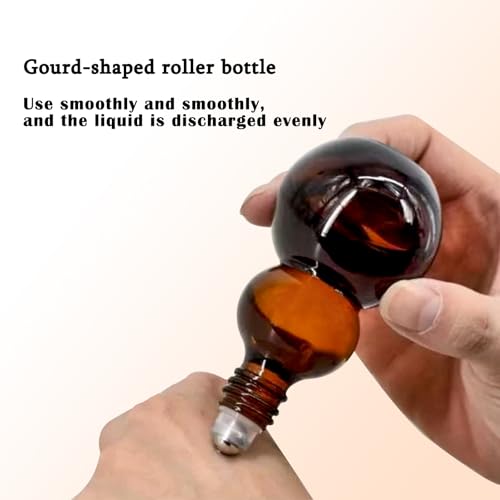 Essential Oil Roller Bottles, Amber Gourd Shaped Glass Roller Bottles with Stainless Steel Roller Ball, for Travel,Perfume (Amber-Black Cap, 100ML) - color: Amber-Black Cap, size: 100ML