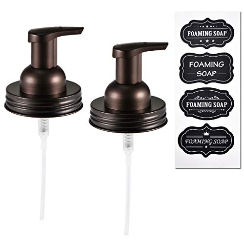 SheeChung 2 Pack Mason Jar Foaming Soap Dispenser Lids for Standard Mouth, Foaming Soap Dispenser Pump Replacement for Hand Sanitizer, Bath Liquid, Facial Cleansing Foam, Makeup Remover Water - Bronze - color: Bronze