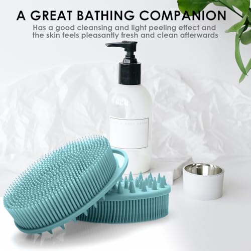 Silicone Body Scrubber – Dual-Sided Silicone Loofah for Shower, Set of 2 Soft Exfoliating Body Bath Shower Scrubber Loofah Brush Easy-to-Clean for Sensitive Kids Women Men All Kinds of Skin - color: Eucalyptus Green and Starlight