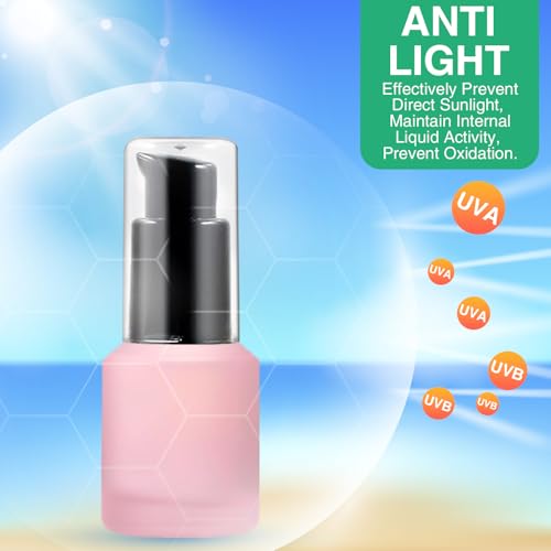 3PCS 15ML/0.5OZ Empty Pink Frosted Glass Bottles with Pump Refillable Vial Cosmetic Dispenser Jars Storage Travel Lotion Container Portable Sample Bottle for Toiletries,Foundation,Cream,Gel,Lotion - color: Pink, size: 0.5 OZ