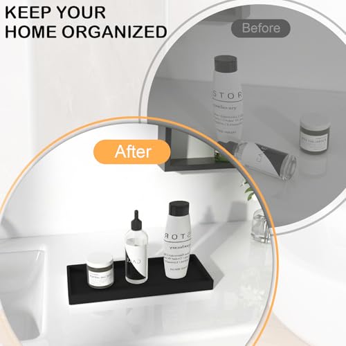 Bathroom Vanity Tray, 7.8 x 3.9 Inch Silicone Bathroom Tray Countertop, Non-Slip Decorative Tray for Bathroom, Kitchen, Toilet to Organize Perfume, Jewelry, Soap, Waterproof, Black - color: Black, size: 7.8" x 3.9" x 0.8"