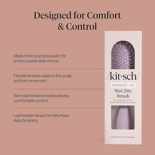 Kitsch Wet/Dry Hair Brush Detangler – Flexi Hair Brush for Women, Men & Kids | Detangling Brush for Curly Hair, Bounce Curl Defining Brush for Wet or Dry Strands - Soft Violet - color: Soft Violet