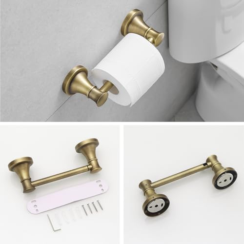 RUMOSE Toilet Paper Holder and Hand Towel Ring Antique Brass Wall Mount Bathroom Hardware Accessories 2 PCS Set Flexible Pivoting Toilet Tissue Roll Holder and Towel Hanger, Stainless Steel - color: Antique Brass