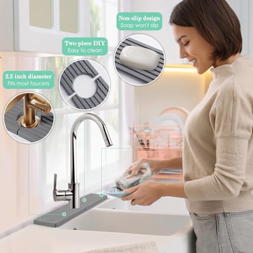 15.7'' Long Stone Faucet Mat for Kitchen Sink-Diatomite Quick Dry Kitchen Sink Splash Guard,Super Absorbent,Drying Stone Sink Tray,Sink Stone Quick Dry Around Faucet For Bathroom Counter (Dark Gray) - color: Dark Gray, size: 15.7" x 3.9"