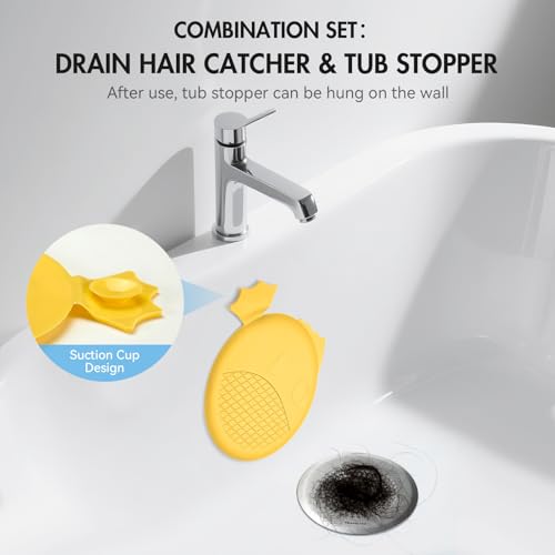 TRAPMATE Bathtub Drain Stopper & Shower Hair Catcher, Shower Drain Cover/Silicone Drain Cover/Sink Drain Plug for Shower, Bath, Kitchen Sink (Patented) - color: Gray Green Yellow Silver