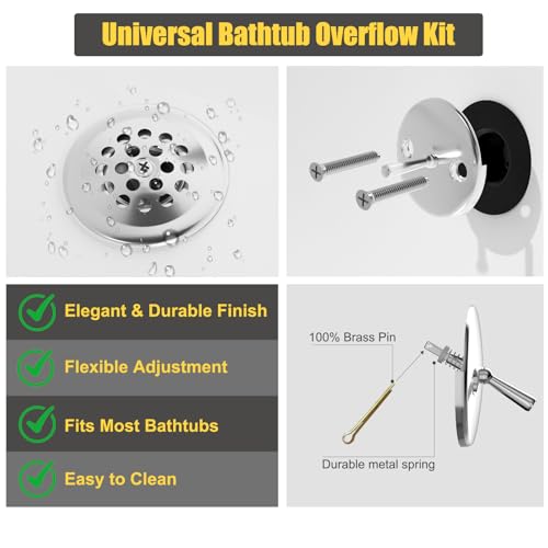 Trip Lever Tub Drain Kit, Bathtub Drains Stopper Replacement Set with Trip Lever Overflow Faceplate, Strainer, No Putty Gasket and Matching Screws (Chrome) - color: Chrome Kits
