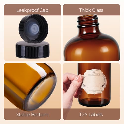 3 Pack,16 OZ Amber Glass Bottles Boston Round Sample Refillable Bottles with Black Caps, Perfect Glass Containers for kombucha, Secondary Fermentation,Storing condiment,Homemade Essential Oils - color: Amber