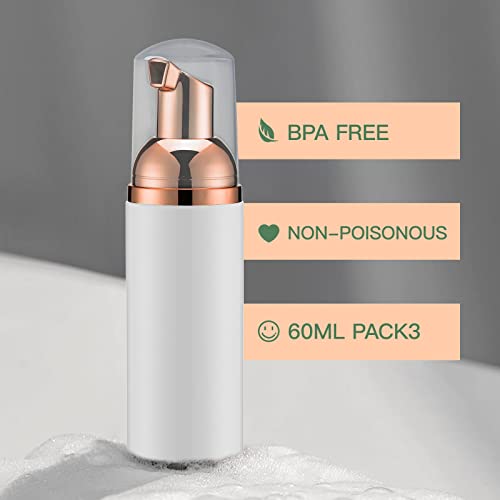 Travel Foam Pump Bottle - 2oz Small Size Foaming Hand Soap Dispenser - Mini Portable Mousse Lash Shampoo Kit Container for Hair - Empty Leak Proof Rose Gold &Black,White,Pink Foamer 3Pack - color: Rosegold Bwp