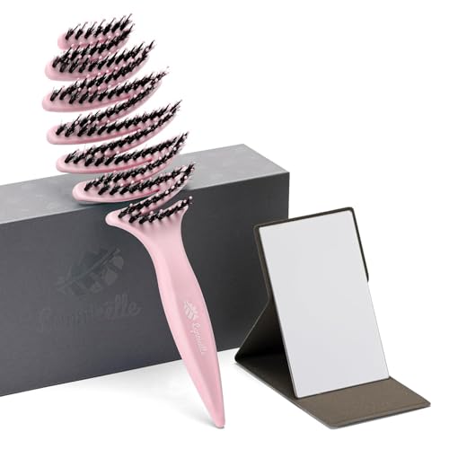 Wet Natural Boar Bristle Hair Brush for Fine Hair - A Great Gift | Smoothing Vented Detangling, Hair Texture, Gentle Scalp Feel, for Women and Men, Paddle, Frizz, Thin Hair, High Quality - color: Light Pink