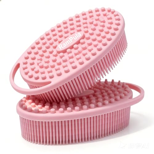Silicone Body Scrubber – Dual-Sided Silicone Loofah for Shower, Soft Exfoliating Body Bath Shower Scrubber Loofah Brush Easy-to-Clean for Sensitive Kids Women Men All Kinds of Skin, Set of 2 - color: Navy Blue and Pink