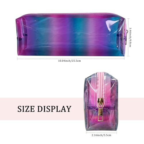 Waterproof Makeup Bag,10 x 3.5 x 2 inch Iridescent TPU Travel Toiletry Bag with Handle for Women & Men, Portable Cosmetic Pouch for Gym Swim Beach (A250030-418-2) - color: A250030-418-2