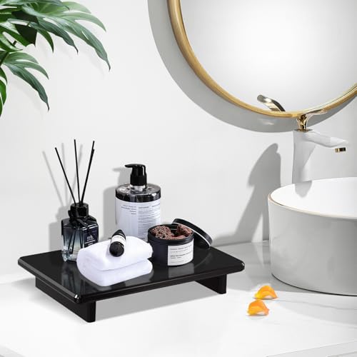 Large Black Acrylic Vanity Tray, Bathroom Countertop Organizer & Holder | 2-Pack, 12mm Thick, Raised Feet | Plant, Perfume & Cosmetic Display | Vanity, Nightstand, Desk, Sink & Kitchen Decor - size: Black-Large-9 x 5.9 x 1.5 inches