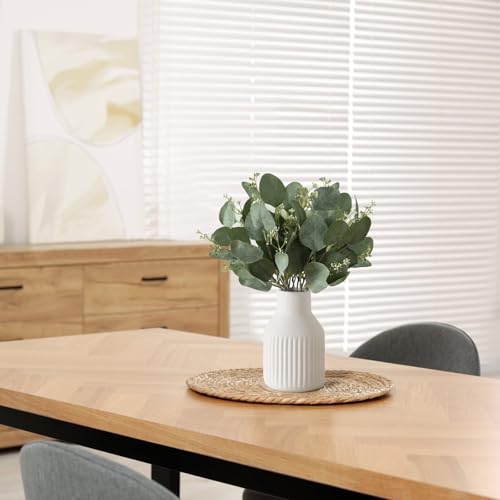 Dahey Artificial Eucalyptus Stems in Ceramic Vase Centerpiece Table Decorations Modern Farmhouse Decor Fake Eucalyptus Plants with Vase for Bathroom Kitchen Shelf Living Room Home Decor, White - color: White, size: Medium