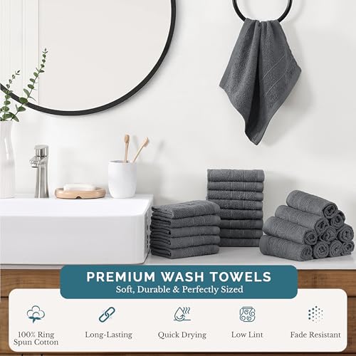 Casa Platino Wash Cloths Pack of 24-100% Cotton Washcloths for Daily use - 13"x13"- Soft, Gentle on Skin, Durable Stitching & Absorbent - Designed for Everyday Showers and Cleansing - Cool Grey - color: 01: Cool Grey, size: 24 Piece Wash Cloth