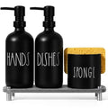 Kitchen Soap Dispenser Set, 16.9 fl oz Hand and Dish Soap Dispensers with Tray, Black Kitchen Soap Dispenser Set with Sponge Holder, Instant Dry Tray, Countertop Sink Organizer Accessories - color: Black Bottle+black Pump