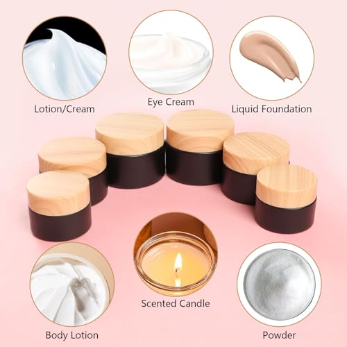 6Pcs Glass Lotion Cream Container with Lid Refillable Empty Sample Cosmetic Jar for Makeup Scrub Cream Toiletries Home Travel (Black,15ml,30ml,50ml) - color: Black, size: 15ml, 30ml, 50ml