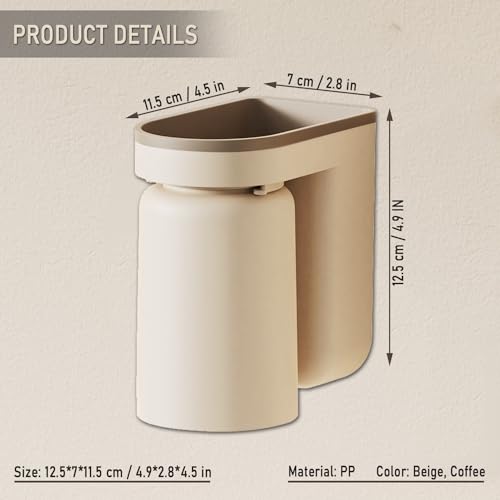 Toothbrush Holder Wall Mounted with Cup,2-in-1 Toothbrush Holders & Cups Set,Inverted Design for Easy Cleaning and draining,Stick-on Toothbrush Holder for Bathroom (Beige+Coffee) - color: Beige+coffee