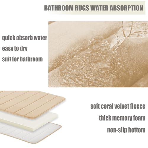 Bathroom Rugs Sets 3 Piece Memory Foam Bath Rugs,Non-Slip Bottom Bath Mat for Bathing,Showering,Machine Washable,Soft Toilet Mat,Beige - color: Beige