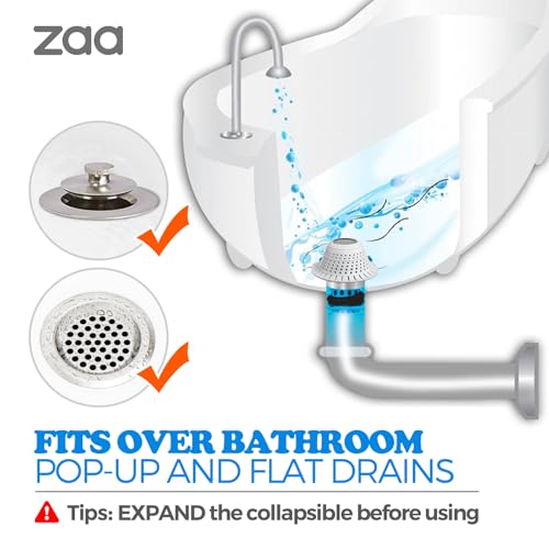 zaa Bathtub Drain Hair Catcher, Premium Silicone Collapsible 1 Pack Drain Protector for Pop-Up and Regular Drains of Shower, Tub, Bathroom, Sink, Light Gray - color: Light Gray