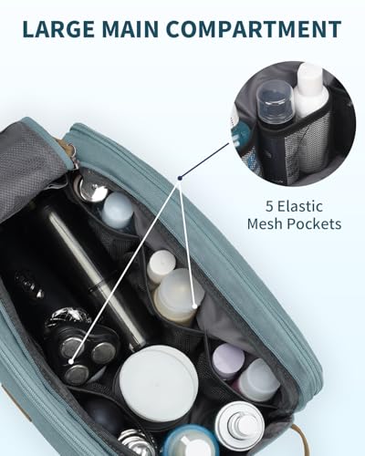 WANDF Toiletry Bag for Men Travel Toiletry Organizer Canvas and Leather Dopp Kit Water-Resistant Shaving Bag for Travel Accessories (Pale Blue, Large) - color: L, Pale Blue, size: Large