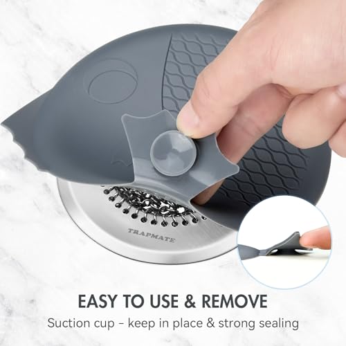 TRAPMATE Bathtub Drain Stopper & Shower Hair Catcher, Shower Drain Cover/Silicone Drain Cover/Sink Drain Plug for Shower, Bath, Kitchen Sink (Patented) - color: Gray Green Yellow Silver