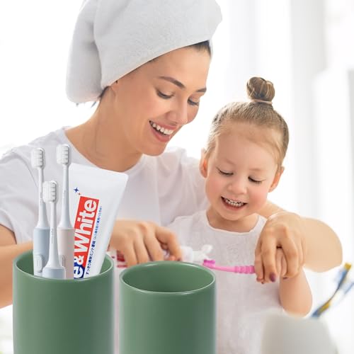 Toothbrush Holders for Bathrooms - 2 Cups Ceramic Toothbrush Toothpaste Holders Set, Green Bathroom Tumbler Cups Reusable Toothbrush Mouthwash Cup, Bathroom Counter Organizer. - color: Green, size: 2pcs
