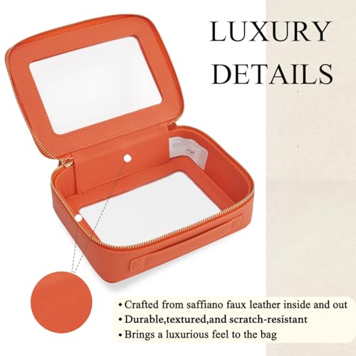 NGIL Clear Faux Leather Travel Toiletry Bag, Makeup Bag Organizer for Women, Clear Window & Gold Zipper Makeup Bag, Road Trip Essential, Skincare, Cruise Ship Essentials (Orange) - color: Orange