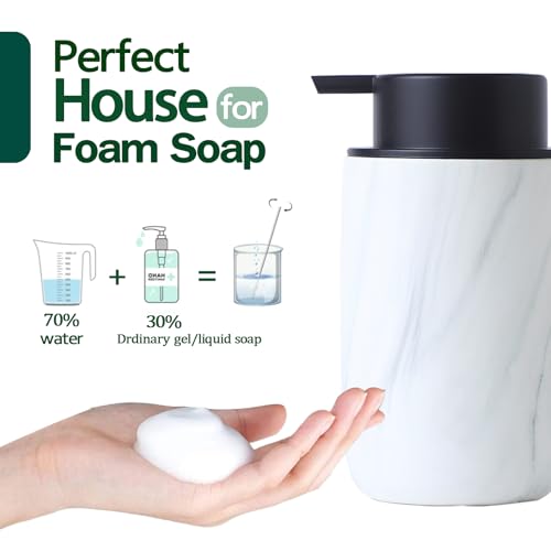 Marble Foaming Soap Dispenser Set - 2 Pack White Marble Ceramic Foam Dish Hand Soap Dispenser with Black Pump for Bathroom, Bathroom Dispenser Set for Modern Home Farmhouse Decor - color: White Marble, size: Foaming dispenser