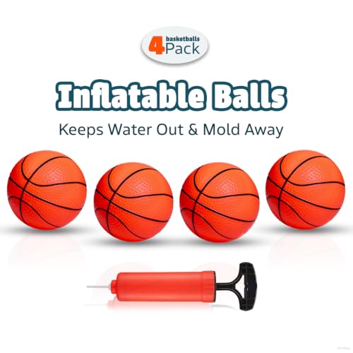 MARPPY Bath Toys - Bathtub Basketball Hoop for Kids, Toddlers - Suction Cup Basketball Hoop and 4 Soft and No Hole Balls - Baby & Toddler Mini Basketball Hoop - Boys & Girls - color: Orange 4 Balls (With Stripes)