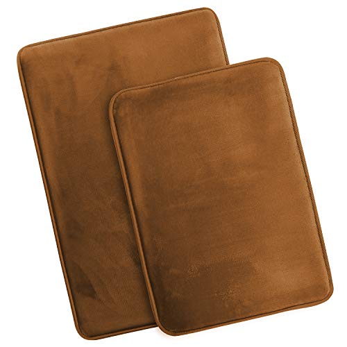 Clara Clark 2 Piece Bathroom Rugs Bath Mat Set, Velvet Memory Foam Bath Mats for Bathroom - Non-Slip, PVC Backing Bath Rugs, Washable - Dries Quickly, Brown - color: Brown, style: 17 x 24 + 20 x 32