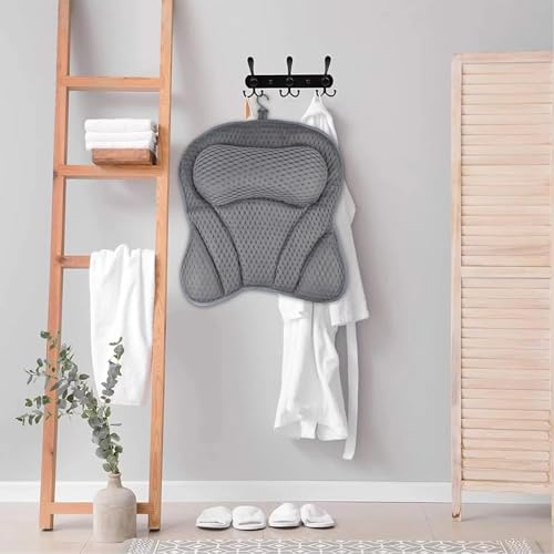 1Pack Machine Washable 4D Mesh Bath Pillow - Soft Tub Neck & Back Support with Suction Cups, White Bathtub Spa Accessory - color: Black