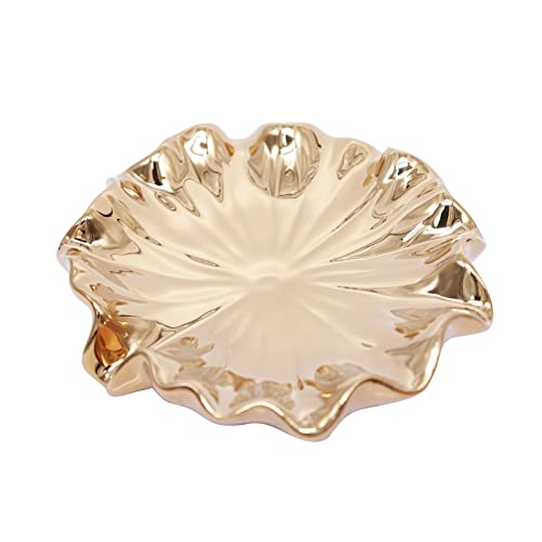 Soap Dish with Drain Ceramic Gold Lotus Leaf Soap Holder Soap Saver for Bar Soap, Kitchen Sink, and Bathroom Shower - color: Gold