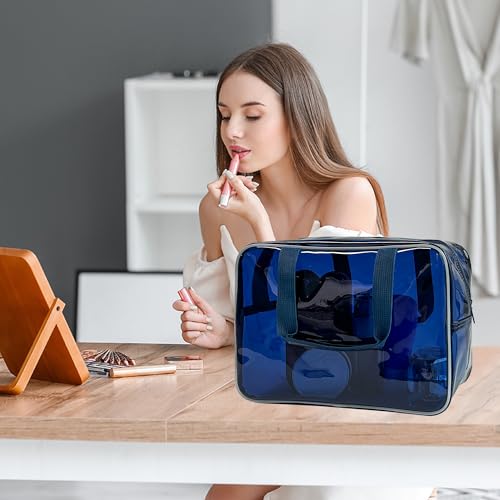 PVC Clear Pure Color Transparent Large Zipper Cosmetic Pouch Travel Makeup Cosmetic Bag with Handle for Travel Bathroom Toiletry Organizer (A23014-101-23) - color: A23014-101-23