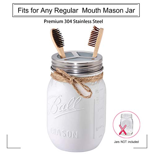 Mason Jar Bathroom Accessories Set(4pcs)- Jars Not Included - Foaming Soap Dispenser,Toothbrush Holder, and Apothecary Storage Jars Lids -Rustic Farmhouse Decor,Brushed Nickel - color: Brushed Nickel, size: 4 Regular Mouth